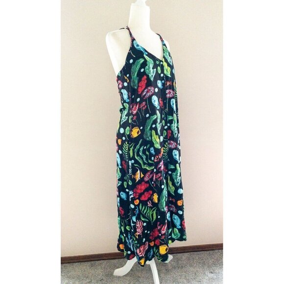Pepaloves Black Seaside Midi Dress Halter Straps Size S Beach Theme deep sea - Picture 8 of 16